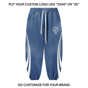 ZAINI 360 GSM Premium Cotton Polyester Twill Drawstring Pleated Lightweight <b>Jogger</b> Pant Blue <b>White</b> Side Panel Sportswear - Product Image 1