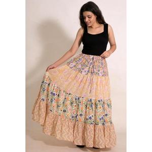 Handmade Indian Cotton Printed Patchwork Maxi <b>Skirt</b> Boho <b>Long</b> <b>Skirt</b> Casual <b>Summer</b> Beach Wear - Product Image 4
