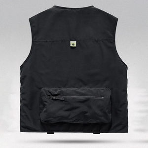 Men's <b>Black</b> Multi Pocket Tactical <b>Vest</b> Zipper Closure Utility Waistcoat Casual Outdoor Wear Breathable Polyester V-neck - Product Image 3