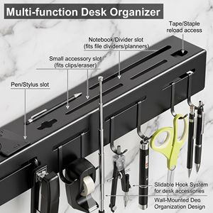 Premium 3-in-1 wall mount office organizer Unbreakable pen holder Black file tray <b>Desk</b> accessory storage rack - Product Image 3