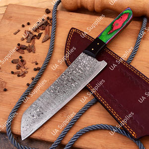 Cuchillo de Chef Santoku de Acero de Damasco Hecho a Mano y Personalizado, Hoja de 8 Pulgadas Personalizable, Mango Ergonómico de Madera y Resina Epoxi, Estilo Tradicional - Product Image 6