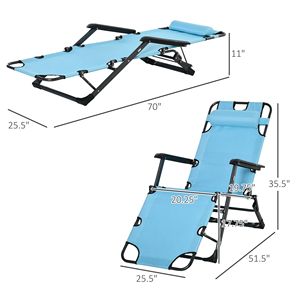 Lettino Prendisole Pieghevole da Esterno 2-in-1 con Cuscino, Reclinabile a 120/180 Gradi, in Tessuto Oxford Blu e Rete Metallica - Product Image 3