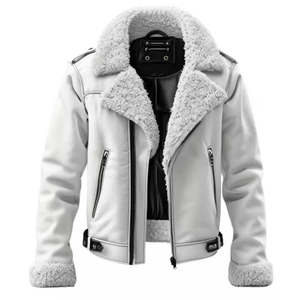 Veste bomber en cuir véritable pour homme, doublure en polyester, imperméable, coupe-vent, col rabattable, manteau d'hiver, coupe régulière, fermeture éclair - Product Image 1
