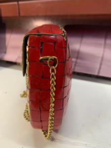 Bolso de Mano Metálico Rojo con Mosaico, Duradero, para Exteriores, con Cadena de Cuentas y Adornos Florales, para Fiestas Nocturnas, para Mujer - Product Image 4