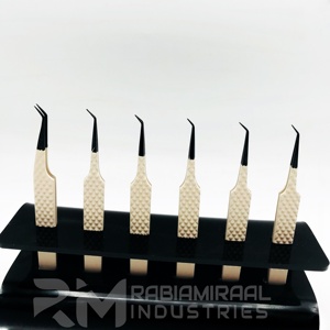 Pinzas para Extensión de Pestañas RMI de 90 Grados con Agarre de Diamante, Color Nude, Hechas a Mano, de Acero Inoxidable Japonés de 10 mm con Superficie Dentada - Product Image 5