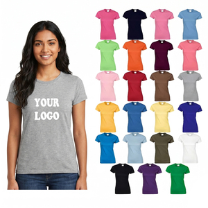 เสื้อยืดผู้หญิงทรงเข้ารูป ผ้าฝ้าย คอกลม แขนสั้น สีพื้น ระบายอากาศดี สวมใส่สบาย มีโลโก้พิมพ์ - Product Image 6