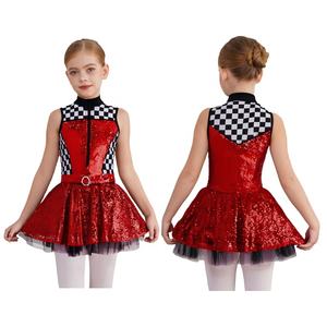 Vestidos de Baile de Salón Modernos para Niñas de 4 a 14 Años, Vestido Abullonado con Shorts Integrados, Disfraz de Piloto de Carreras para Entrenamiento de Danza - Product Image 2
