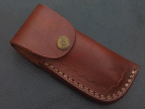 Cuchillo Plegable de Acero de Damasco de Grado Industrial Hecho a Mano con Mango de Madera y Funda de Cuero para Acampar al Aire Libre - Product Image 4