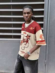 Maillot de football surdimensionné personnalisé noir et bleu en maille, imprimé papillon, streetwear unisexe, t-shirt de sport, vente en gros OEM - Product Image 5