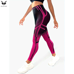 Women High Waist Sports <b>Leggings</b>, Compression Fit, Color Block Design, Striped <b>Pattern</b>, For Fitness & Workout - Product Image 4