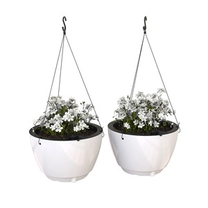 Pots de fleurs suspendus blancs avec fleurs blanches, design minimaliste moderne, matériau PP, pour usage intérieur et extérieur - Product Image 3