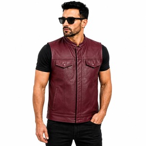 Gilet de moto en cuir véritable noir pour homme, veste sans manches, fermeture éclair sur le devant - Product Image 4