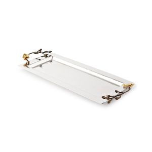 Luxury Silver Hammered Stainless Steel <b>Tray</b> Decorative Floral Handle Rectangular Serving <b>Tray</b> <b>for</b> Wedding Party Hotel <b>Decor</b> <b>Tray</b> - Product Image 2