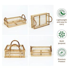 Handmade Bamboo Asian Zen Rectangle Decorative <b>Tray</b> Woven Serving <b>Basket</b> Handles for Tea Fruit Tableware Kitchen Living Room - Product Image 4