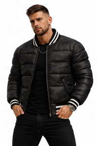 Chaqueta Bomber Acolchada de Camuflaje para Hombre, Colección de Invierno al por Mayor, Cuello Alto Acolchado, Cierre de Cremallera, Ribete Acanalado, Estilo Urbano - Product Image 4