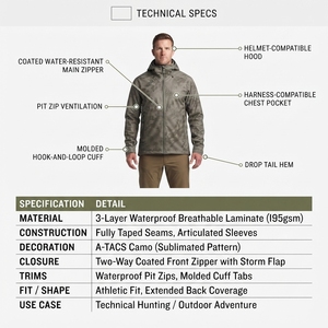 Chaqueta Impermeable de Caza de 3 Capas para Hombre, Diseño A-TACS Camo, Ropa Exterior Táctica, Chaqueta Impermeable Personalizada - Product Image 5