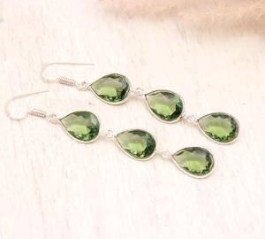 Green Peridot Quartz Pear Cut <b>Dangle</b> <b>Earrings</b> 925 <b>Sterling</b> <b>Silver</b> | Olive Green Gemstone Drop <b>Earrings</b> | Elegant Handmade Long E - Product Image 3
