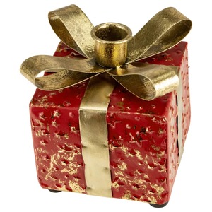 Boîte-cadeau rouge avec porte-bougie et accents dorés, décoration de Noël pour la maison, en laiton, design durable - Product Image 5