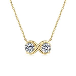 Collar de Diamantes Infinity, Oro Sólido de 14K, Diamante de Laboratorio, Collar con Colgante Redondo de Dos Piedras, Collar Minimalista para Boda, Regalo de Aniversario - Product Image 5