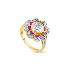 แหวนทองคำขาวและทองคำ18K ประดับเพชรทับทิม - Product Image 3