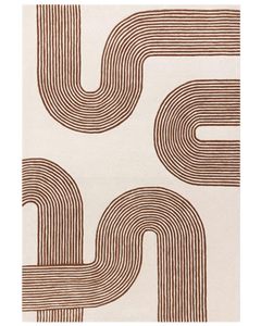 Tapis en laine tufté à la main, marron et blanc, motif géométrique audacieux en zig-zag, tapis moderne fait main - Product Image 1