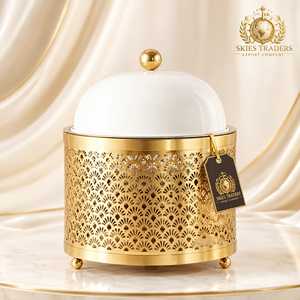 White And Gold Cutout <b>Insulated</b> Casserole <b>Food</b> Warmer Hot Pot Buffet Server For Kitchen Dining Table - Product Image 1