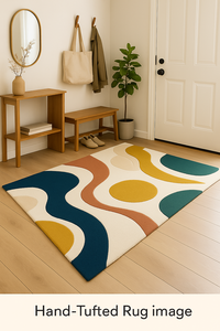 Tapis de qualité supérieure, blanc, avec un motif unique multicolore, de forme carrée, écologique, en laine douce, pour la décoration de bureau. - Product Image 4