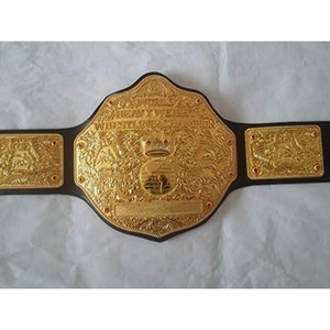 Ceinture de champion personnalisée OEM de qualité supérieure pour la lutte, la boxe, le MMA, avec sangle en cuir, plaques métalliques dorées et logo. - Product Image 2