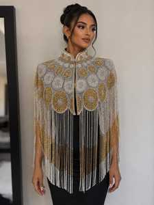 Cape d'épaule perlée en polyester pour femme avec franges, par COTTON COUTURE, idéale pour les soirées élégantes et les mariages - Product Image 5