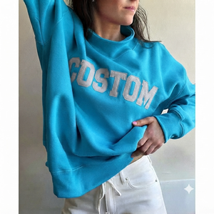 เสื้อสเวตเชิ้ตคอเต่าทรงโอเวอร์ไซส์สำหรับผู้หญิง ผ้าฝ้ายฟลีซหนานุ่ม ทรงบ็อกซี่ สไตล์สตรีทแวร์ เสื้อเปล่าไม่มีลาย - Product Image 1