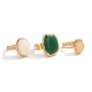Set de Joyería de Moda, 3 Anillos Ajustables con Piedras para Mujeres y Niñas, Combo de Anillos Elegantes para Cóctel - Product Image 1