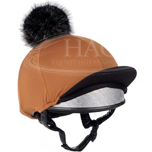 Funda de sombrero ecuestre de competición premium con pompón de piel sintética, elástica, para casco de equitación, de seda, profesional. - Product Image 1