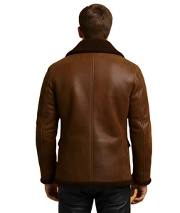 Chaqueta de Cuero de Oveja Marrón para Hombre, Estilo Vintage, Piel de Oveja Genuina, Abrigo Cálido de Invierno, Personalizable, Venta al por Mayor - Product Image 4