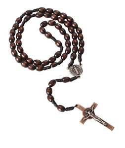 Rosario Católico de Madera de Olivo con Cruz y Crucifijo, Japamala Kontha, Escultura Hecha a Mano, Cuentas de Oración Pulimentadas, Impresión Digital - Product Image 2