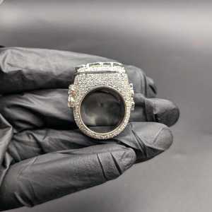 Anillo Personalizado con Iniciales, Plata 925, Moissanita, Engaste Pavé, Estilo Cóctel, Hip Hop, Anillo de Sello para Hombre - Product Image 2