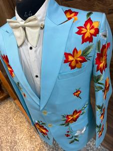 Costume Western brodé bleu ciel pour homme – Ensemble blazer de mariage de créateur à motifs floraux avec nœud papillon pour le marié et les tenues de soirée - Product Image 4