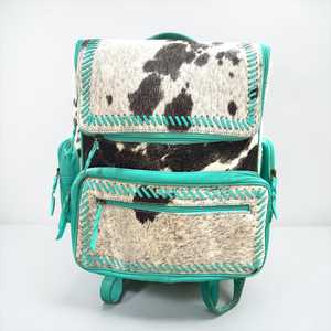 Western Cowhide Turquoise Genuine Leather Backpack for Women Boho Vintage Travel Bag with Single Zip Closure - Product Image 1