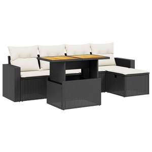 Conjunto de sofá de jardín de ratán blanco crema y negro con cojines, 4 plazas, muebles de exterior, diseño contemporáneo - Product Image 2