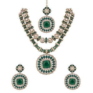 Pendientes de Aleación Chapados en Oro con Cristales Verdes y Diseño de Flor Vintage, Conjunto de Joyería para Mujer para Fiestas - Product Image 3
