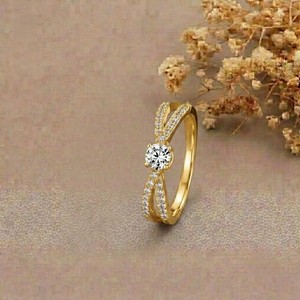 Anillo de Compromiso de Oro Amarillo de 14K con Diamantes, Diseño Geométrico, Engaste Pavé, Anillos de Boda Clásicos, Joyería Unisex - Product Image 2