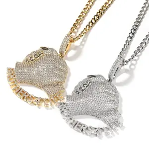 Collar de Joyería para Hombre Personalizado con Colgante de Puño Hip Hop 'Rose Gold Brothers 4 Life' con Micro Pavé de Circonitas Cúbicas y Amuleto de Puño de Poder Plateado, Regalo - Product Image 3