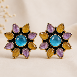 Wholesale Supplier Antique Silver Finish Gold Plated Bohemian Shell <b>Stud</b> <b>Earrings</b> Bezel Setting Jewelry for Women Direct Supply - Product Image 3