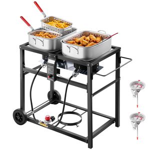 Friggitrice Professionale Portatile a Gas Propano per Esterni, Doppio Serbatoio 18QTx2, Carrello Multiuso con 3 Cestelli, 2 Termometri, Alimentazione a Gas 110V - Product Image 1