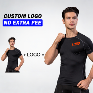 Custom Logo Manufacturer High Quality <b>Black</b> Regular Fit Men's <b>Compression</b> Gym T-<b>Shirt</b> Quick Dry Fitness Sports Knitted Organic - Product Image 2