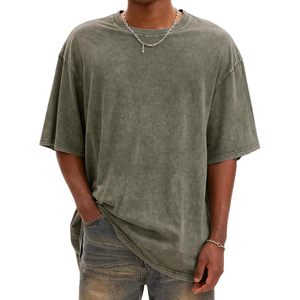2025 camisetas de lavado ácido de algodón Vintage de gran tamaño para hombres y mujeres, Camisetas básicas Unisex con mangas cortas y estilo de Club holgado - Product Image 1