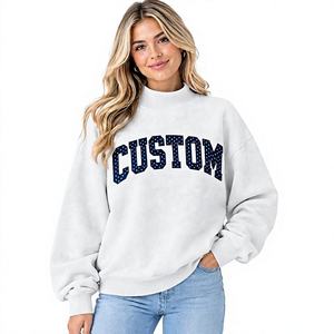 Sudadera Blanca Oversize Cómoda para Mujer, Cuello Redondo, Manga Larga, Estampado de Letras Personalizado, Diseño de Puntos Azules, Cuello Simulado, Ropa de Otoño - Product Image 1