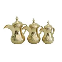 Juego de 3 cafeteras árabes Dallah de metal dorado pulido para servir té, leche, vajilla, cafetera Dallah a los mejores precios