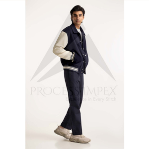 Blouson Bomber Homme Bleu Marine Décontracté à Fermeture Éclair Couleur Unie Col Rabattu en Polyester Coton Tricoté pour l'Automne - Product Image 6