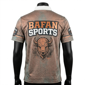 เสื้อรักบี้ชาย คุณภาพสูง ผ้าโพลีเอสเตอร์ผสม ลายทางสีน้ำตาลวินเทจ โลโก้แบบซับลิเมชั่น เสื้อโปโลรักบี้ชายแบบสั่งทำ - Product Image 6