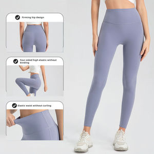 Leggings de yoga taille haute, longueur complète, couleur unie, pantalon extensible sans couture pour femmes, vêtements de sport en spandex et polyester - Product Image 2